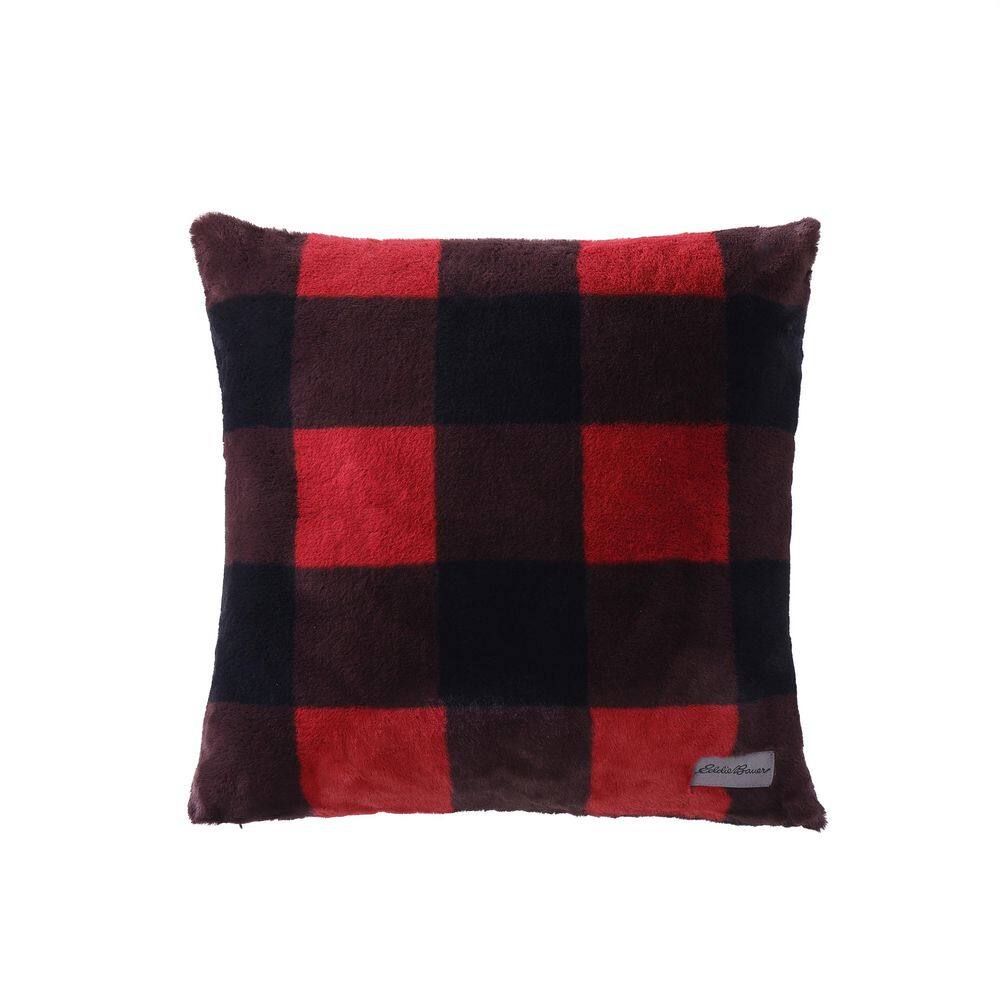 EDDIE BAUER Cabin Plaid Faux Fur 2-Piece Red Micorfiber Throw and Pillow Cover Set