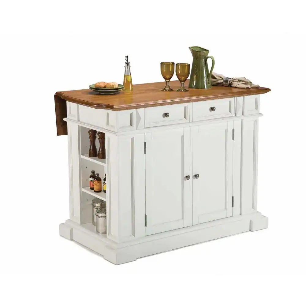 HOMESTYLES Americana White Kitchen Island With Drop Leaf