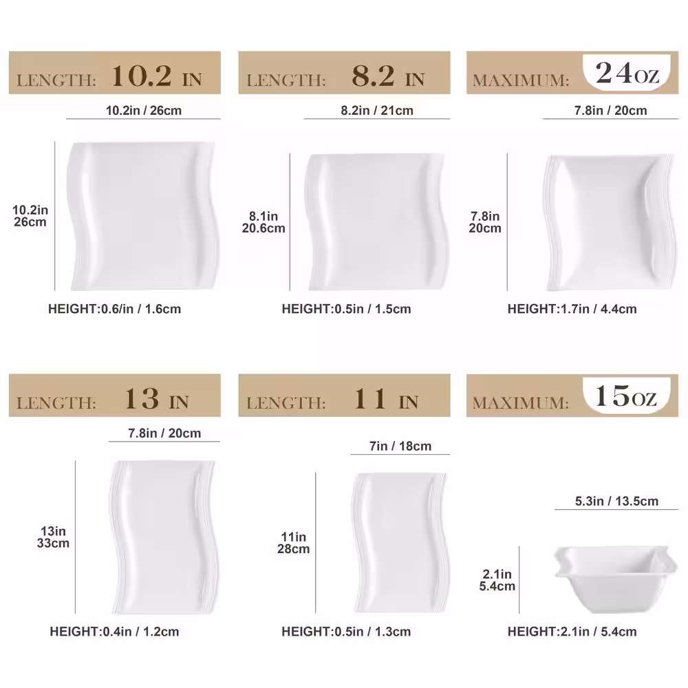 MALACASA Flora 26-Piece White Porcelain Dinnerware Set with Dinner,Soup ,Dessert Plates (Service for 6)