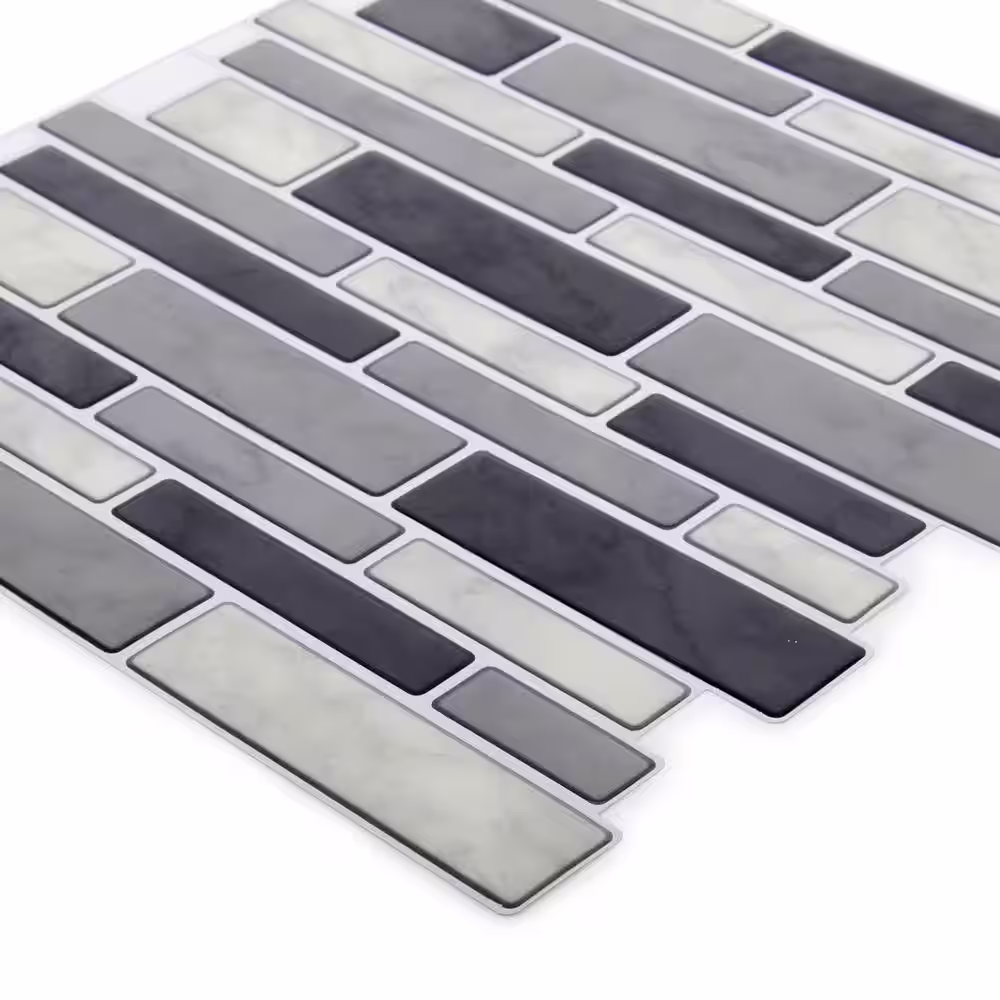 None Self-Adhesive 10 in. x 10 in. Grey 6-Pieces Slim Subway Peel and Stick Backsplash Wall Tiles