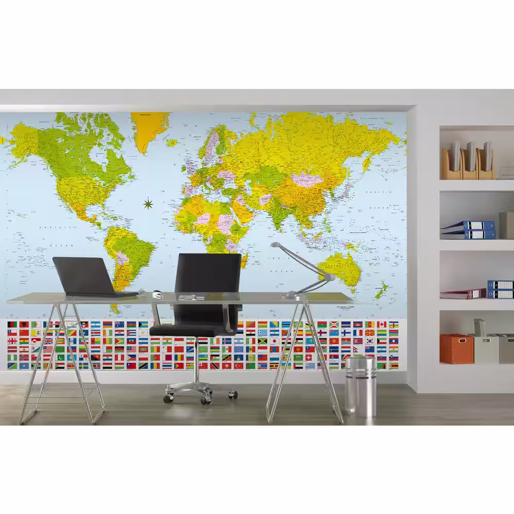 Ideal Decor 100 in. x 144 in. Map of The World Wall Mural