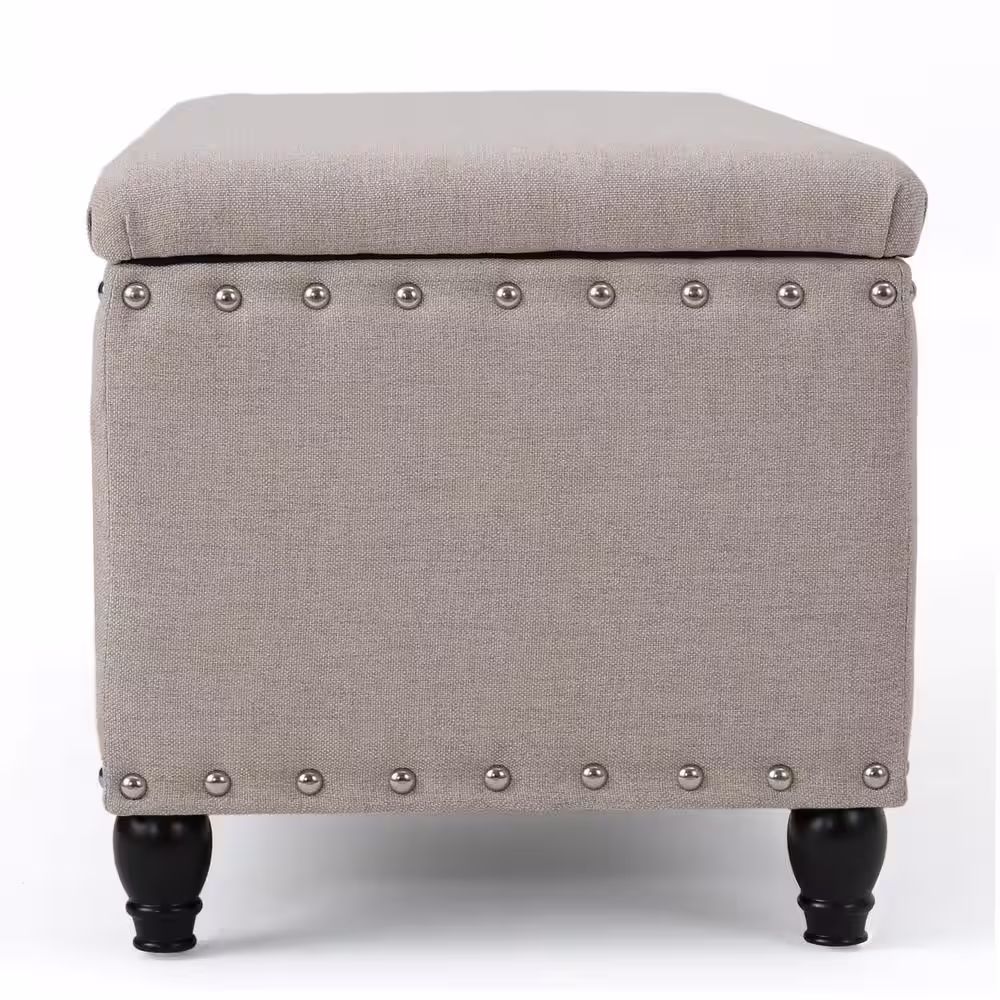 Noble House Tatiana Wheat Beige Polyester Storage Bench with Studs
