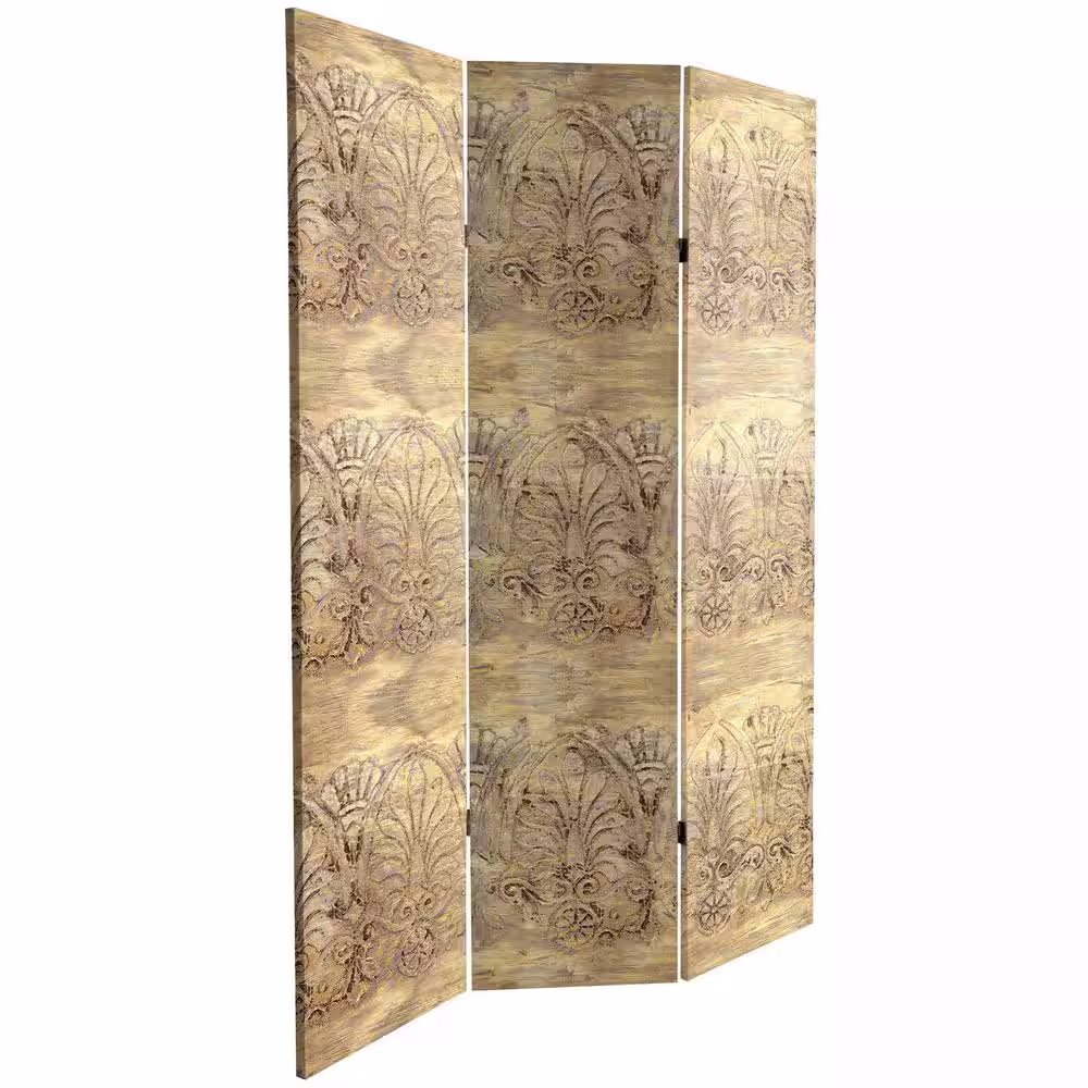 None Baroque Flourish 6 ft. Printed 3-Panel Room Divider