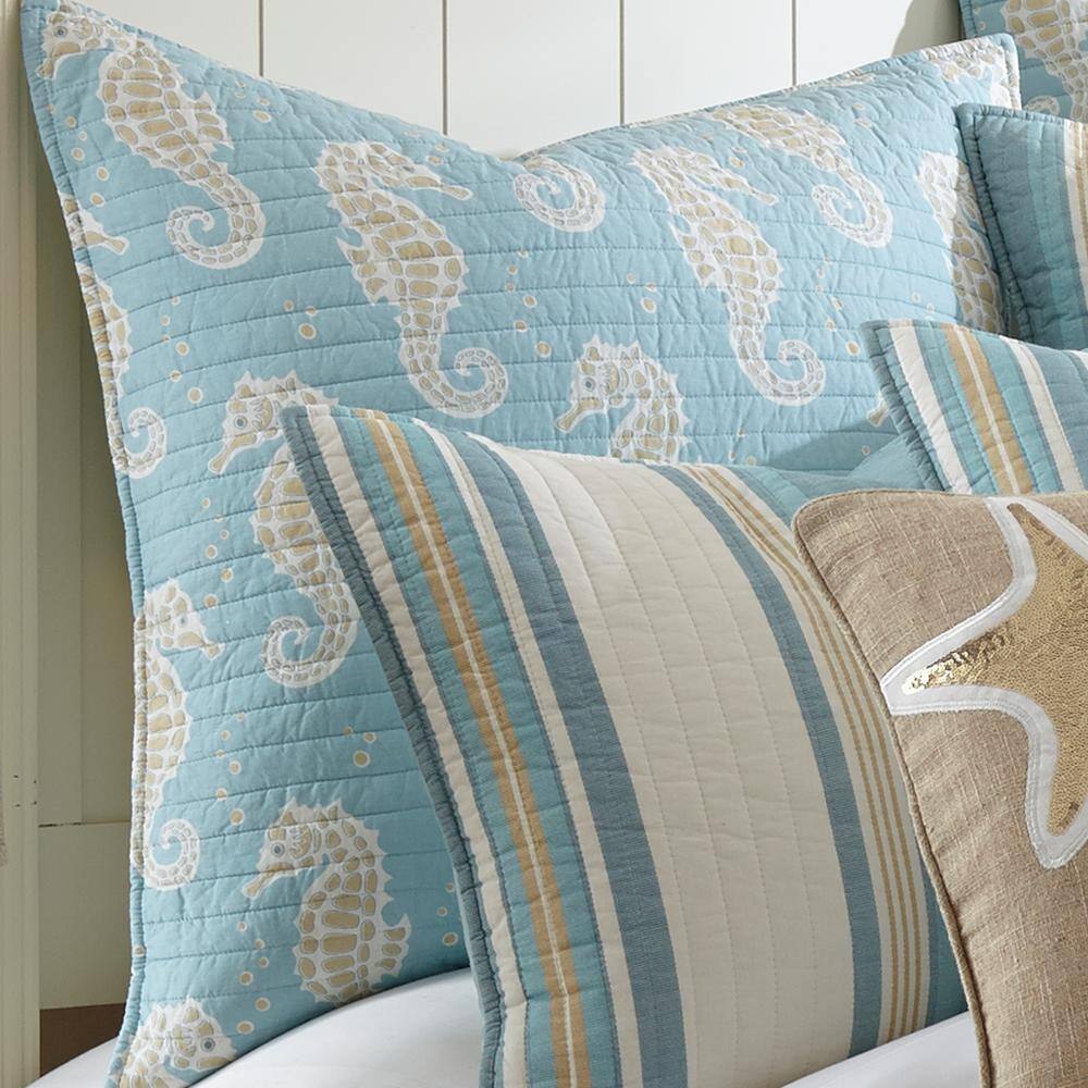 Levtex Home Maui Blue Taupe, White and Blue Seahorse Cotton 26 in. x 26 in. Euro Sham (Set of 2)