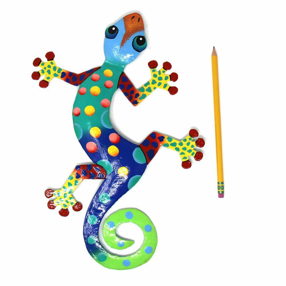 None Colorful Gecko Haitian Metal Garden Art, Big and Small Tropical Colors