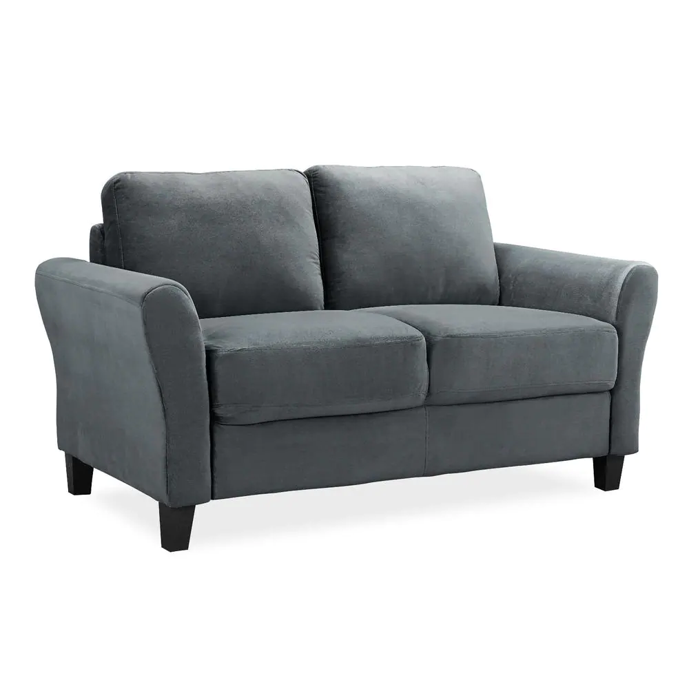 Lifestyle Solutions Wesley 31.5 in. Dark Grey Microfiber 2-Seater Loveseat with Round Arms