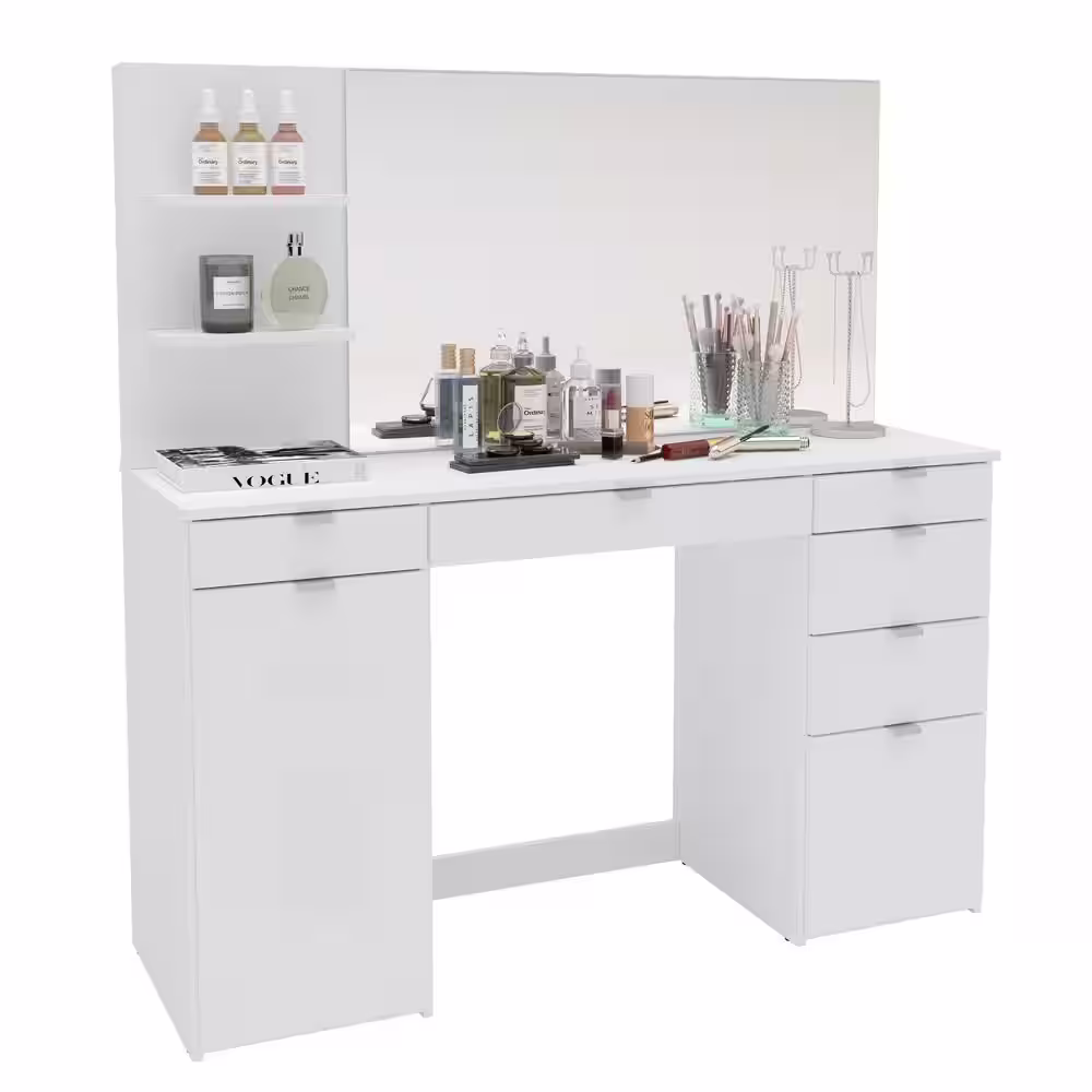 None Amelia White Vanity with Mirror 54 in. H x 57 in. W x 17.5 in. D