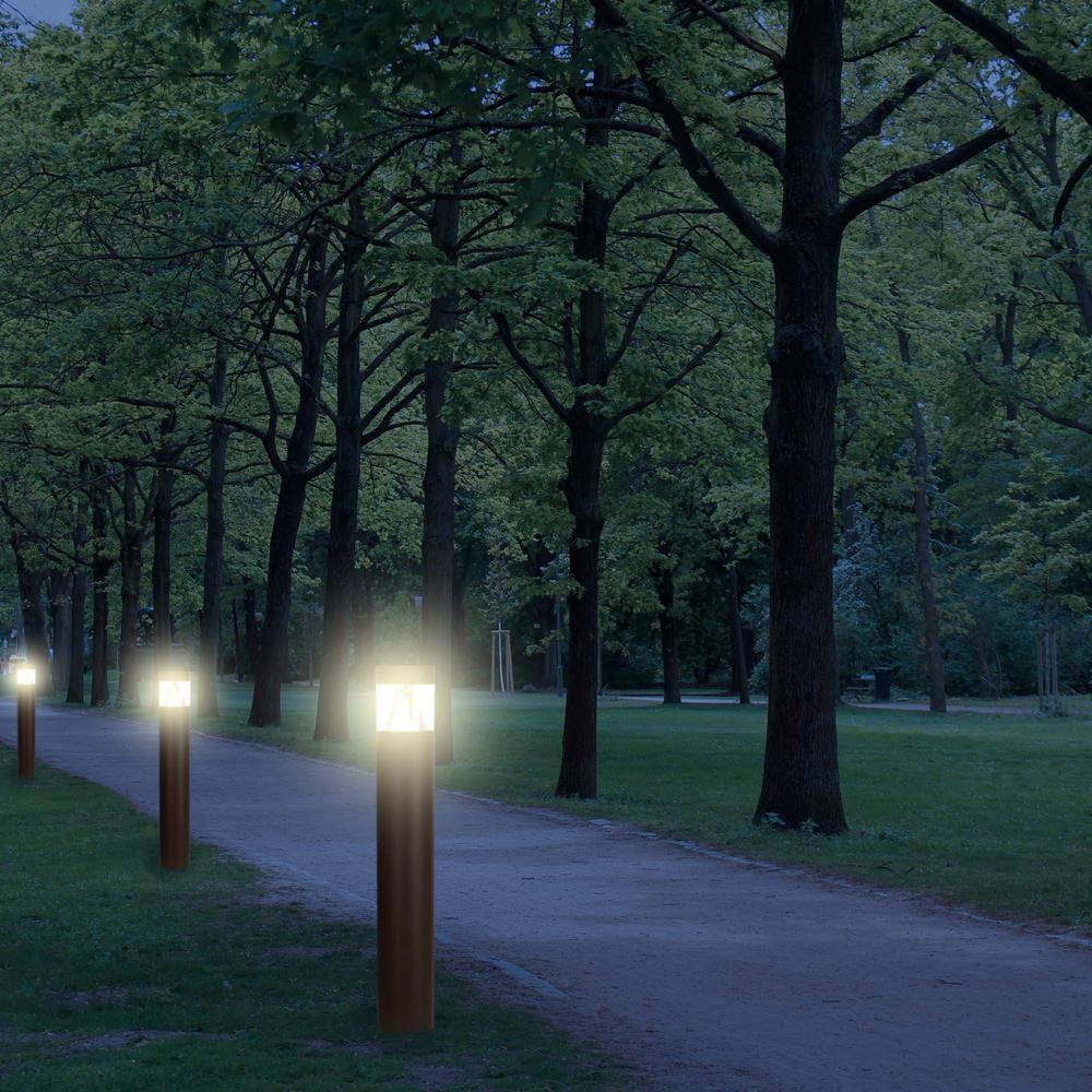 Sunlite Line-Voltage Hardwired Aluminum Dimmable LED Round Bollard Light with Selectable CCT Switch 3000K 4000K 5000K