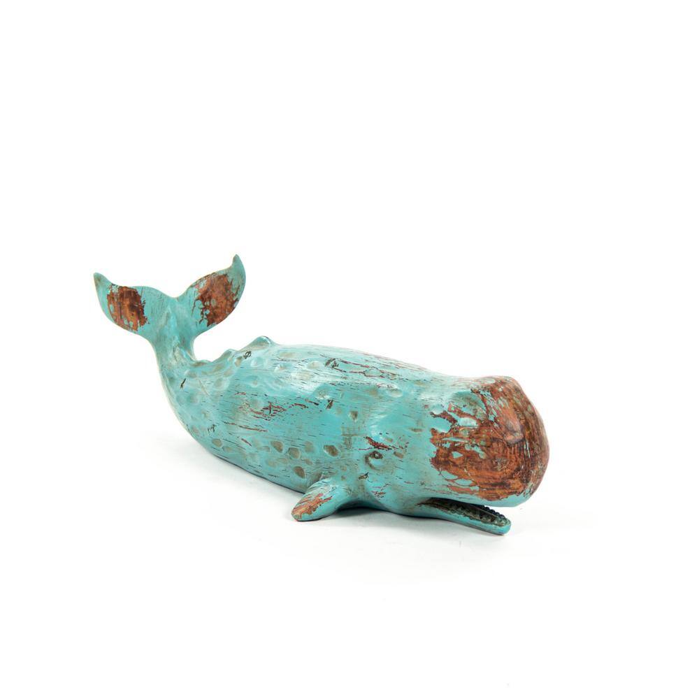 Zentique Large Polyresin Distressed Turquoise and Brown Sperm Whale
