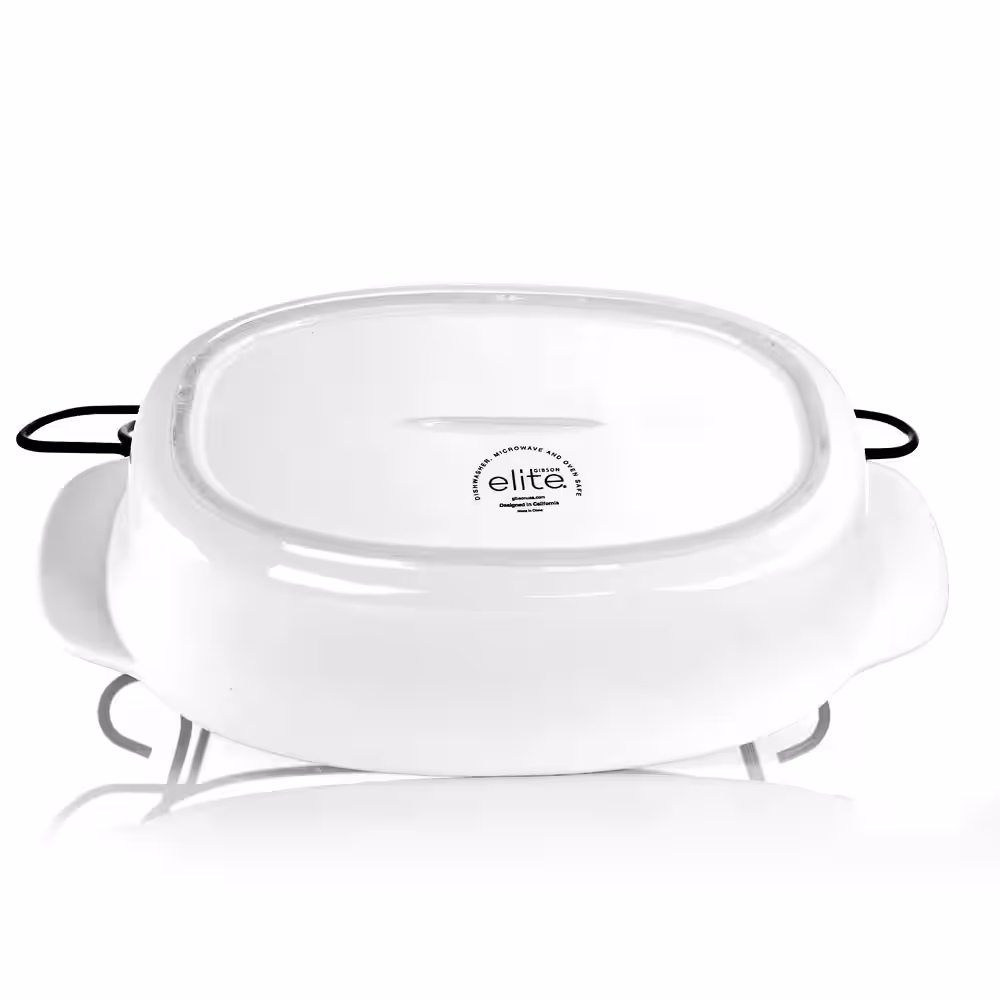 Gibson Home Gracious Dining Oval Stoneware Bakeware with Lid and Metal Rack
