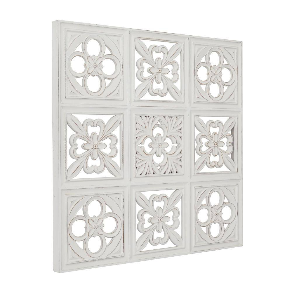 Litton Lane 29 in. x 29 in. White Wood Traditional Abstract Wall Decor