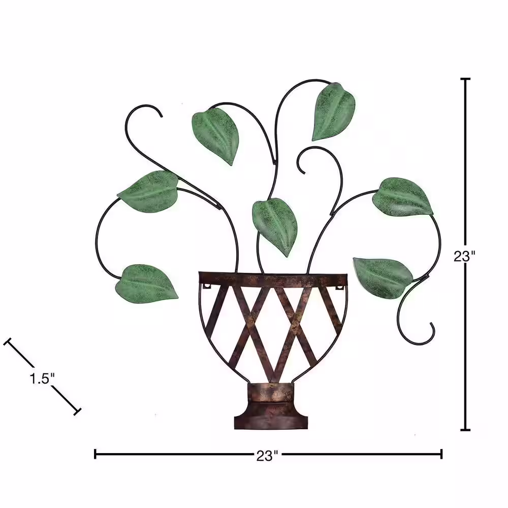Habitat 23 in. x 23 in. Lillian Green Potted Plant Metal Wall Art