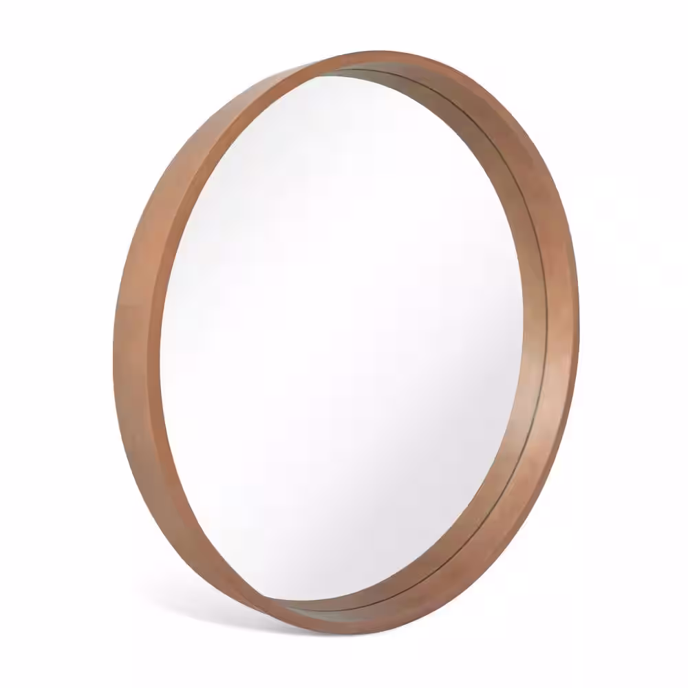 WallBeyond 28 in. Round Wall Mirror with Walnut Frame