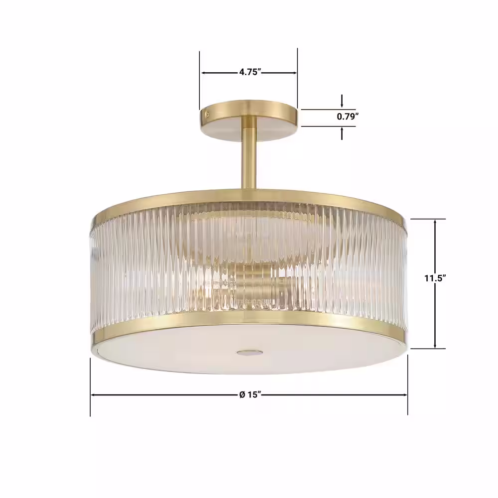 GLUCKSTEINELEMENTS Ashbury 3-Light Brushed Brass Semi Flush Mount