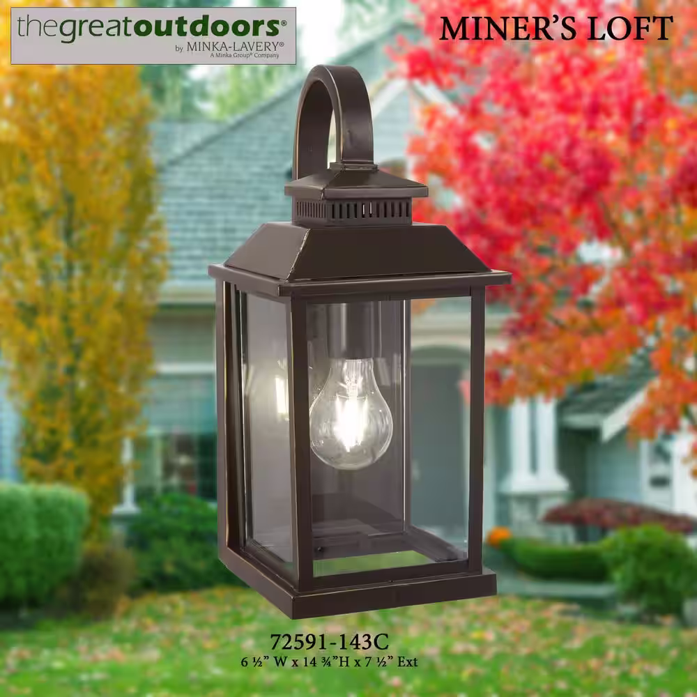 The Great Outdoors Miner's Loft 1-Light Oil Rubbed Bronze with Gold Highlights Outdoor Wall Lantern Sconce