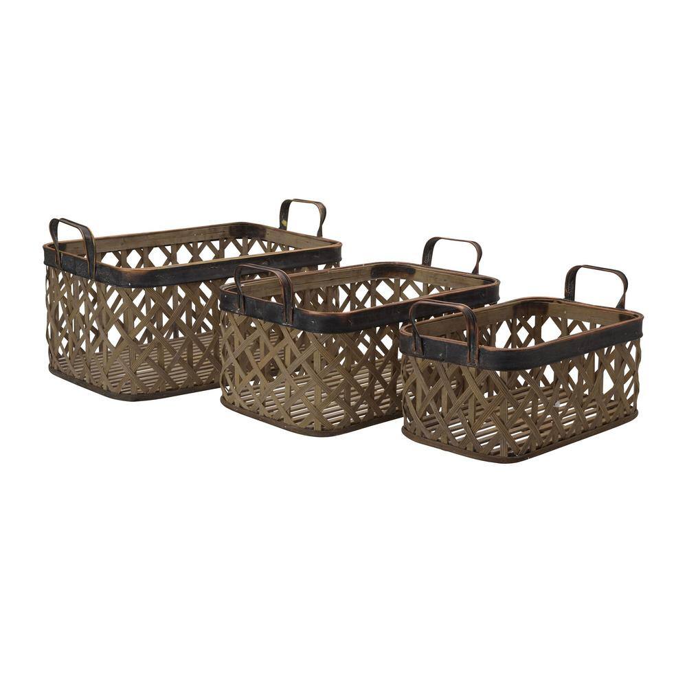 Elements 17 in. x 9 in. Bamboo Crisscross Baskets Set of 3