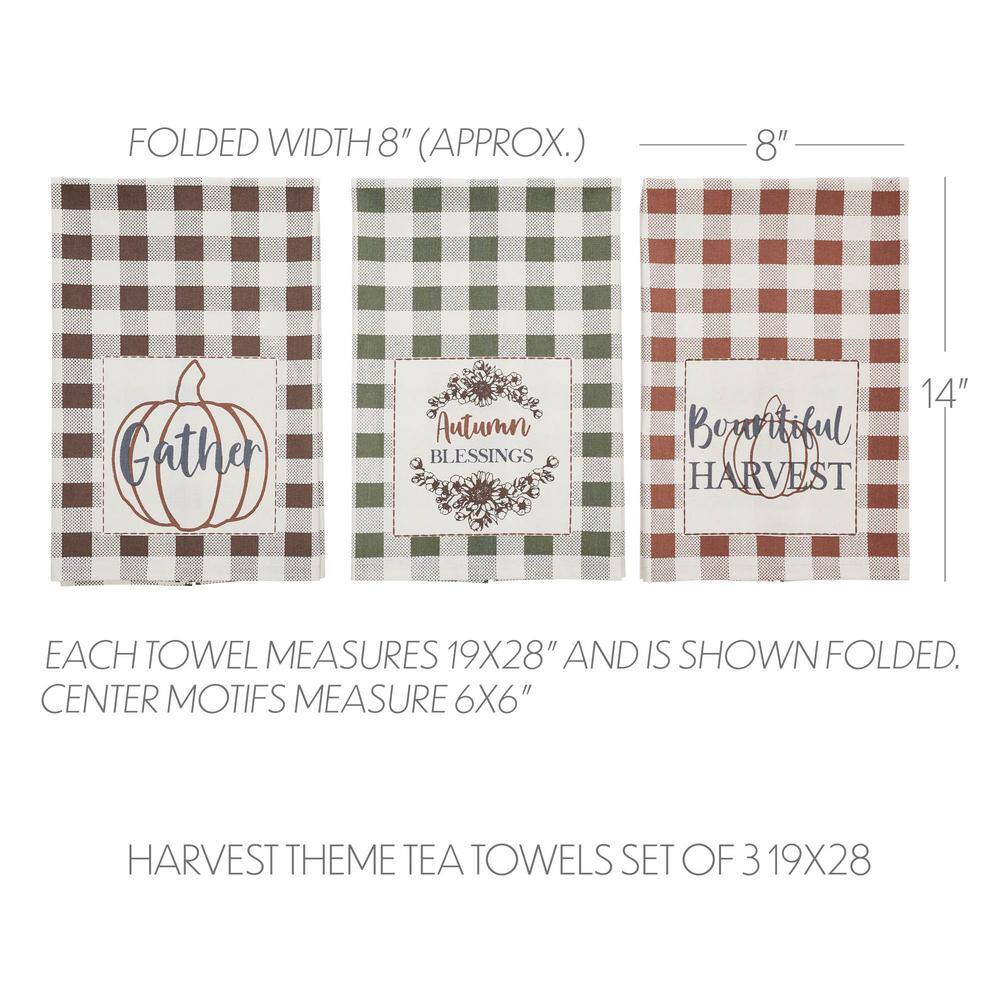 VHC BRANDS Bountifall Multi Colored Seasonal Plaid Harvest Pumpkin Muslin Cotton Kitchen Towel Set (Set of 3)