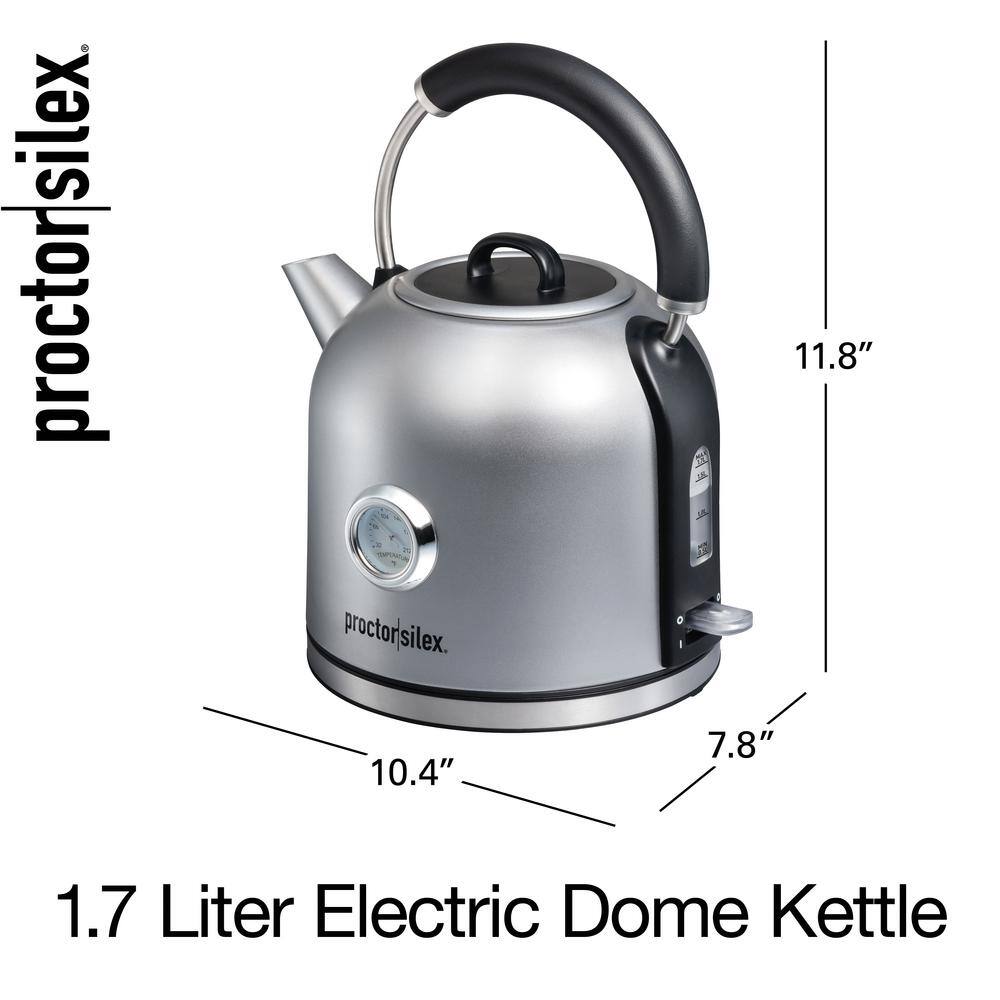 Proctor Silex 7-Cup Stainless Steel Cordless Electric Tea Kettle with Temperature Gauge