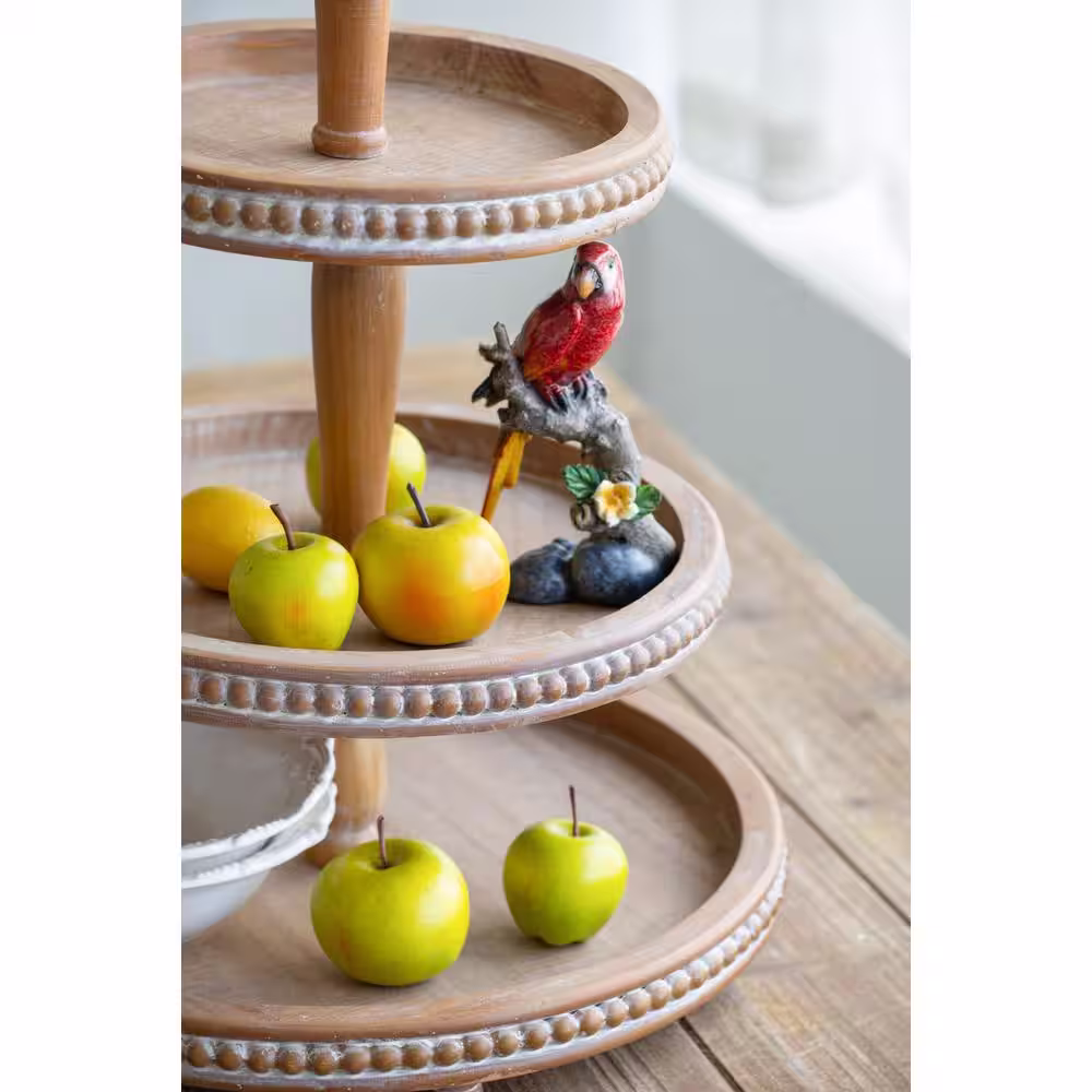 A & B Home Whitewash Tan and Antiquer Black Decorative Tray