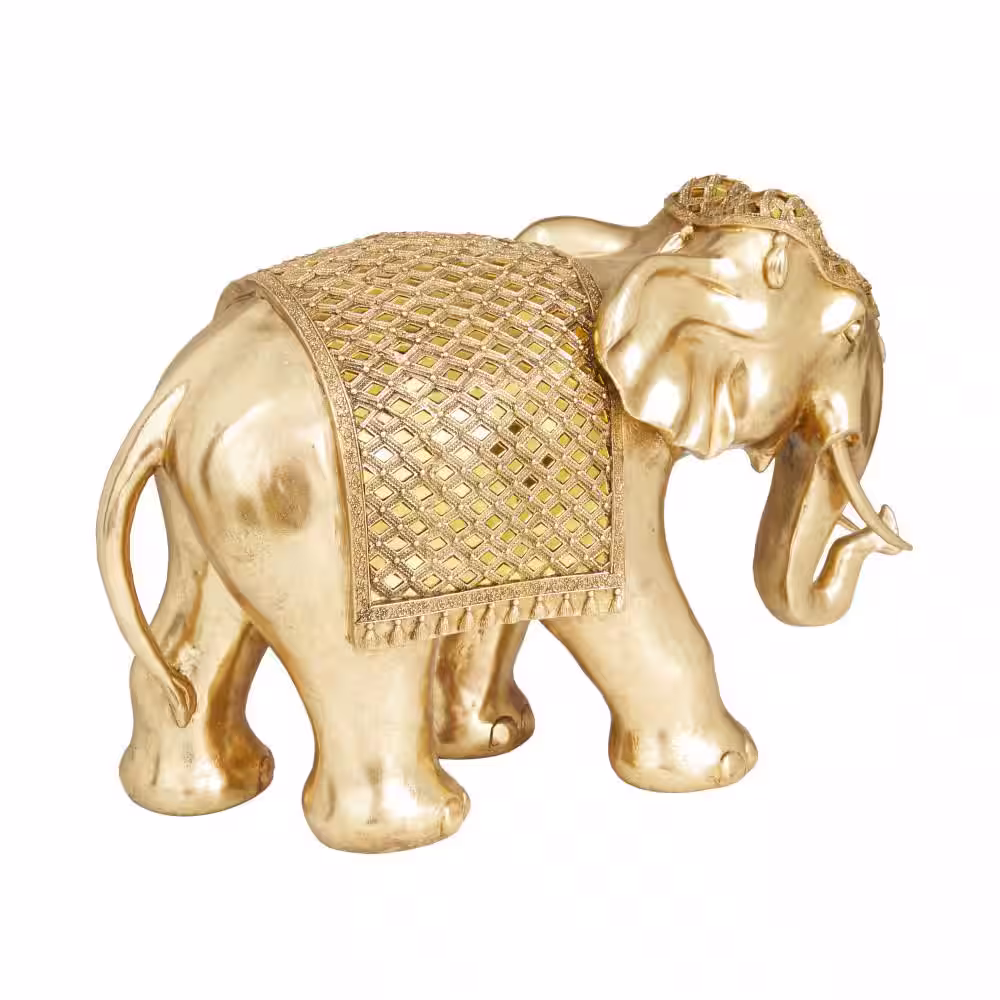Litton Lane Gold Polystone Elephant Sculpture