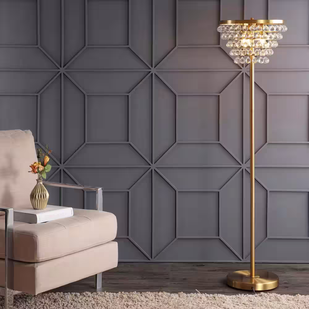 JONATHAN Y Jemma 60 in. Brass Gold/Clear Crystal/Metal LED Floor Lamp