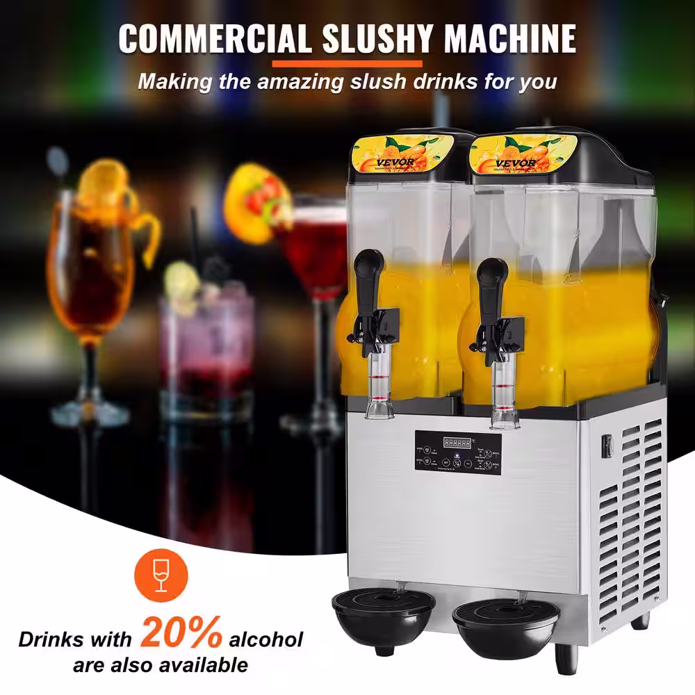VEVOR 2 x 405 oz. Commercial Slush Machine Margarita Smoothie Frozen Drink 900W Stainless Steel Snow Cone Machine