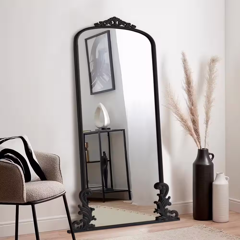 None 29 in. W x 68 in. H Retro Arched Metal Framed Full-Length Leaning Mirror