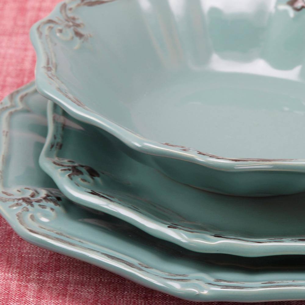 Elama Fleur De Lys 20-Piece Traditional Turquoise Stoneware Dinnerware Set (Service for 4)