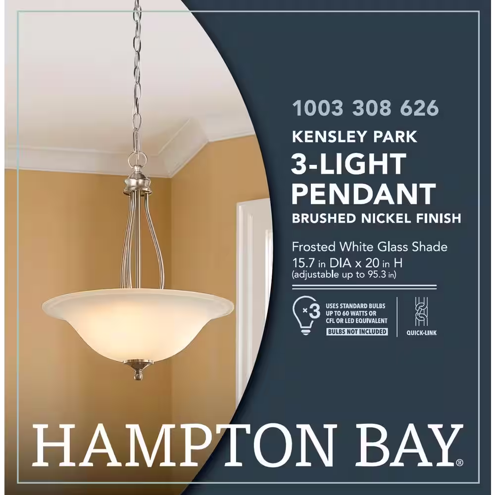 Hampton Bay Kensley Park 3-Light Brushed Nickel Pendant