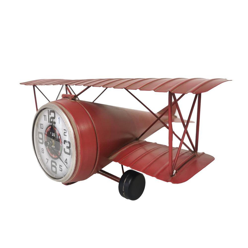 Peterson Artwares Red Airplane Metal Table Clock