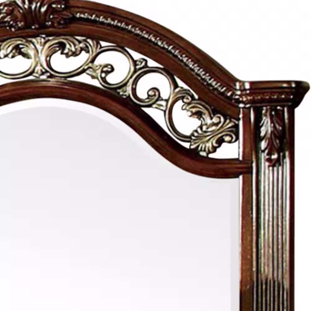 Benjara Large Arch Brown Cherry Modern Mirror (41.75 in. H x 45 in. W)