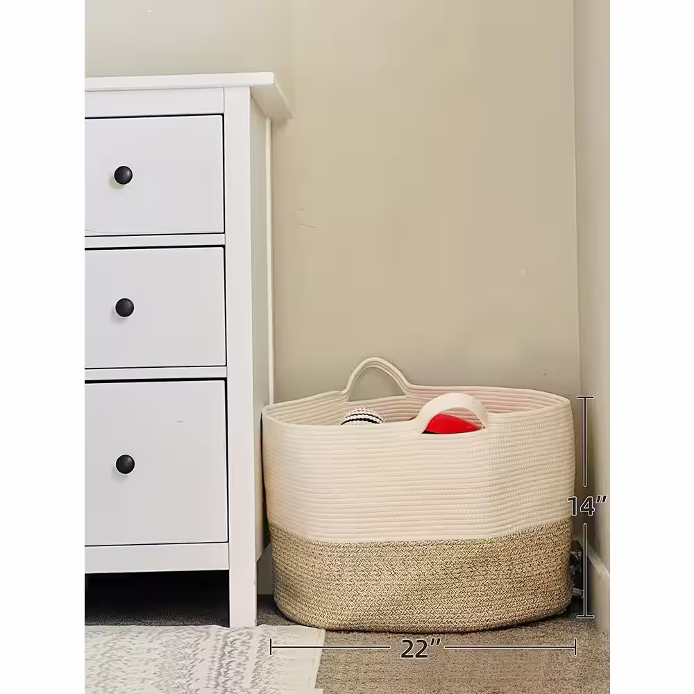 None 22 in. x 14 in. Large Cotton Rope Basket, Toy Basket for Kids