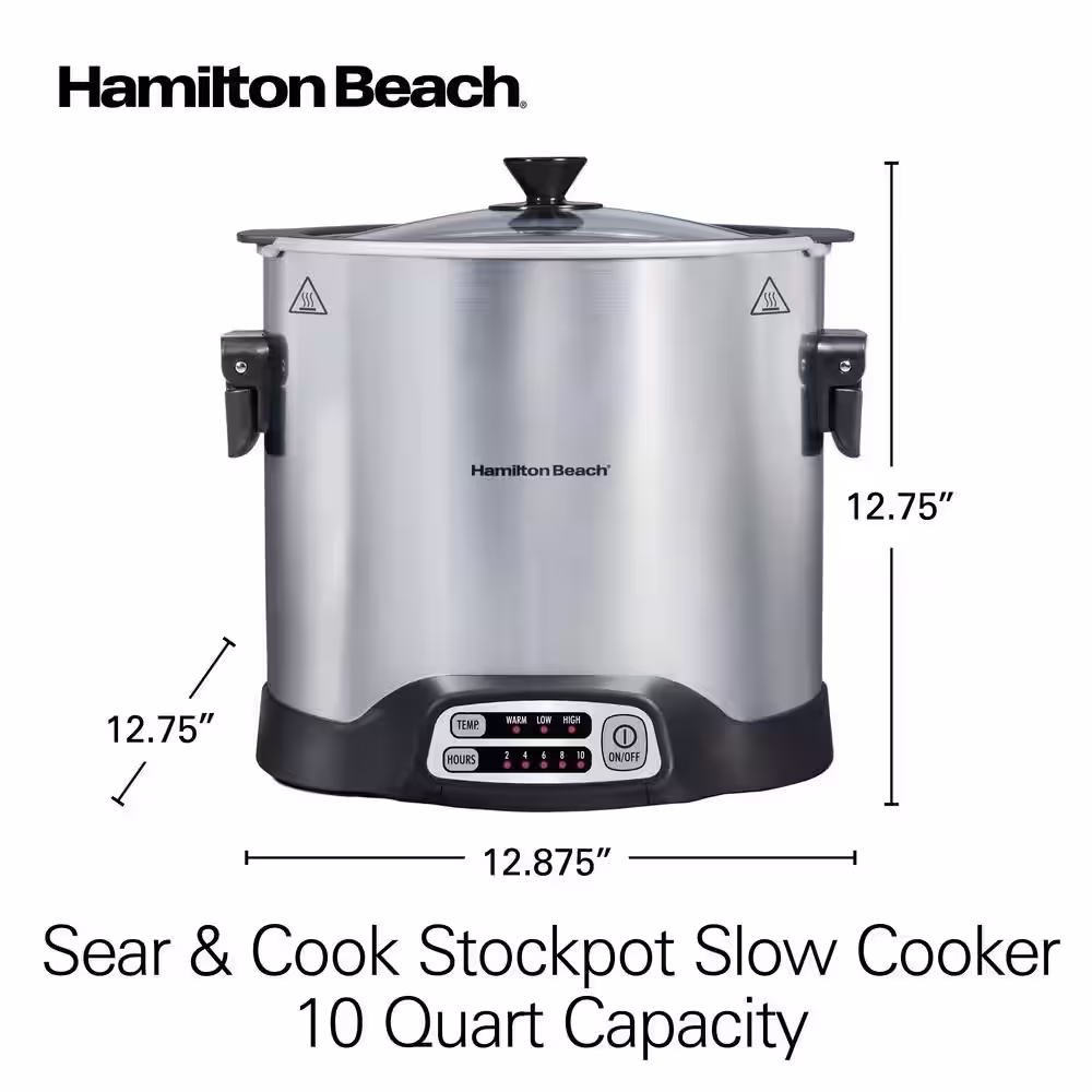 Hamilton Beach 10 qt. Stainless Steel Sear and Cook Stockpot Slow Cooker