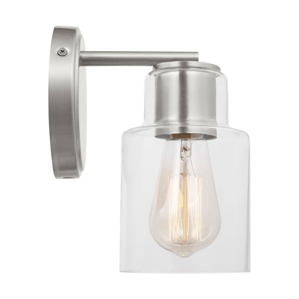 None Sayward 5 in. W x 7.875 in. H 1-Light Brushed Steel Bathroom Wall Sconce with Clear Glass Shade