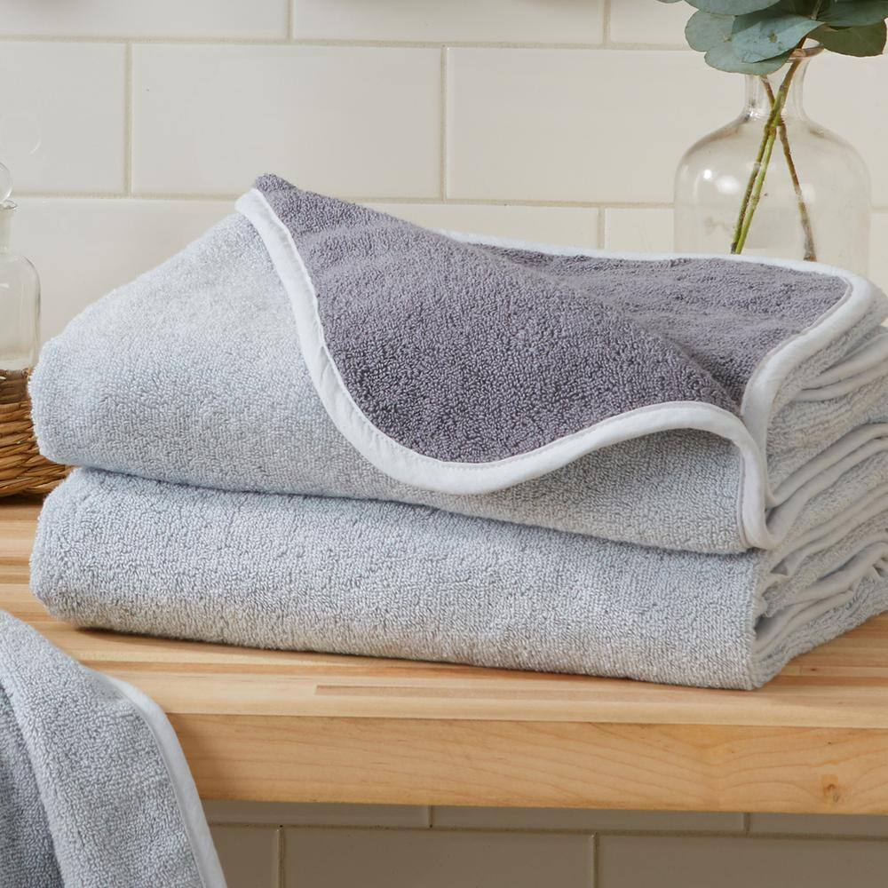 None 6-Piece Gray 100% Cotton Ultra-Absorbent Reversible Bath Towel Set