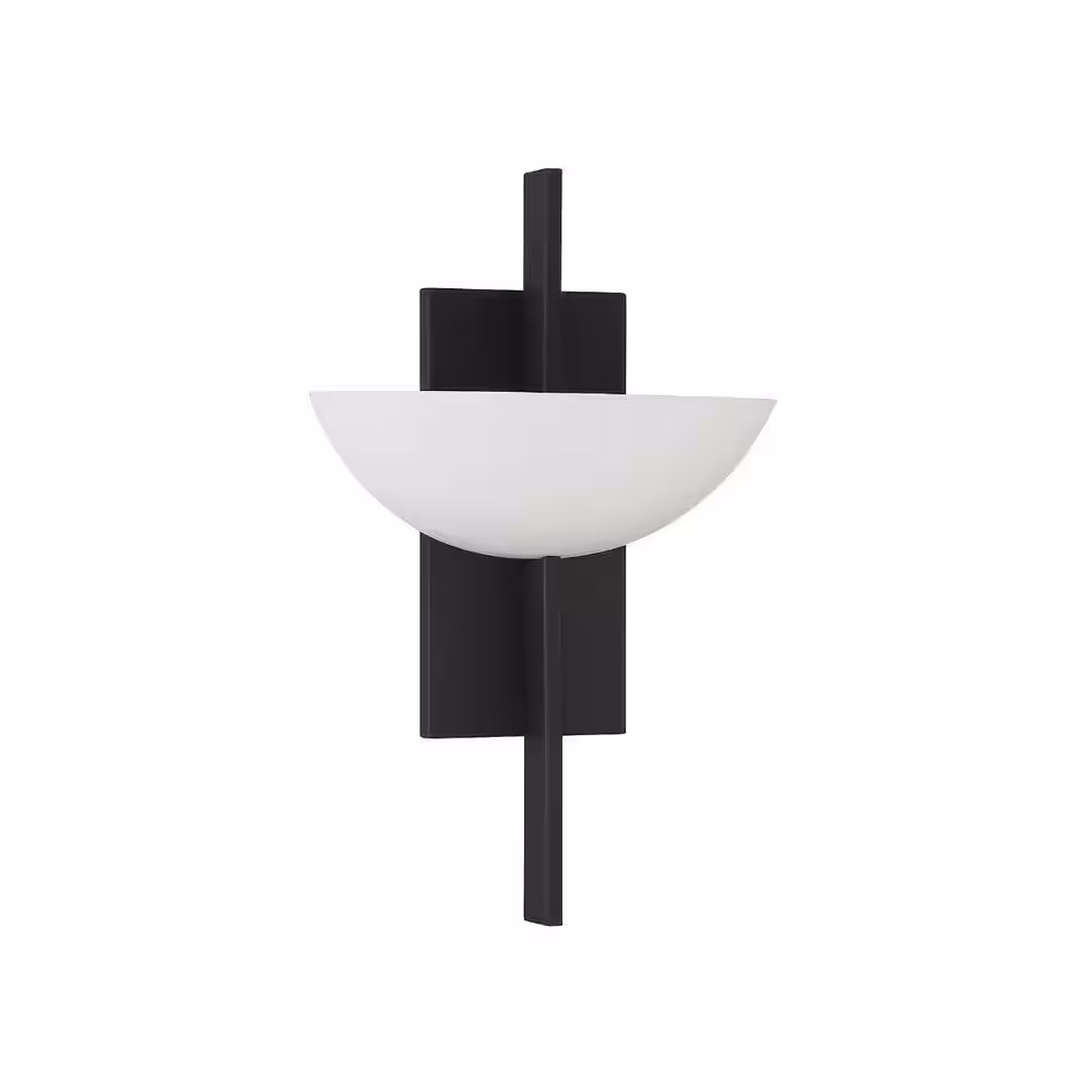 Savoy House Fallon 10 in. W x 15 in. H 1-Light Matte Black Wall Sconce with White Opal Glass Shade
