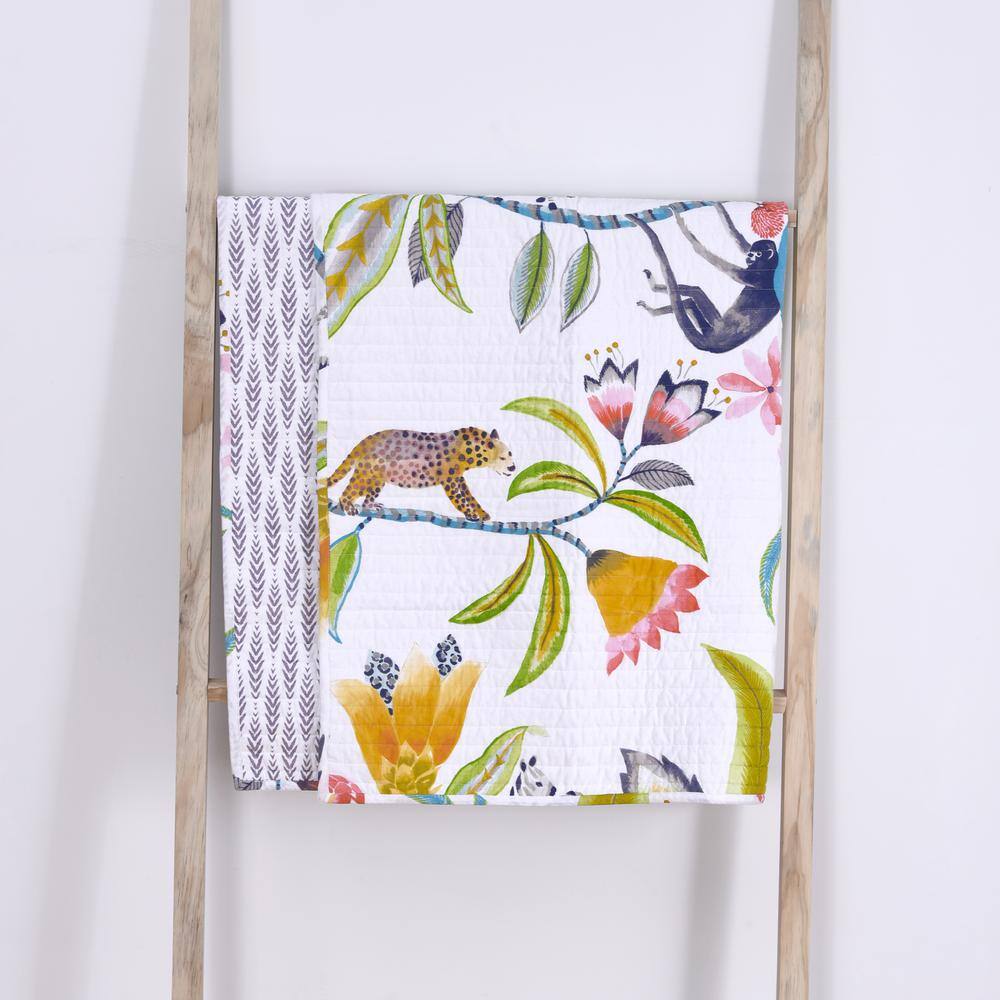 None Melina Multi-Color Tropical Floral Quilted Cotton Throw Blanket