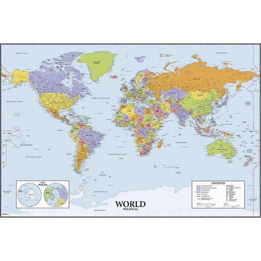 RoomMates 27 in. World Map Dry Erase Peel and Stick Giant Wall Decals