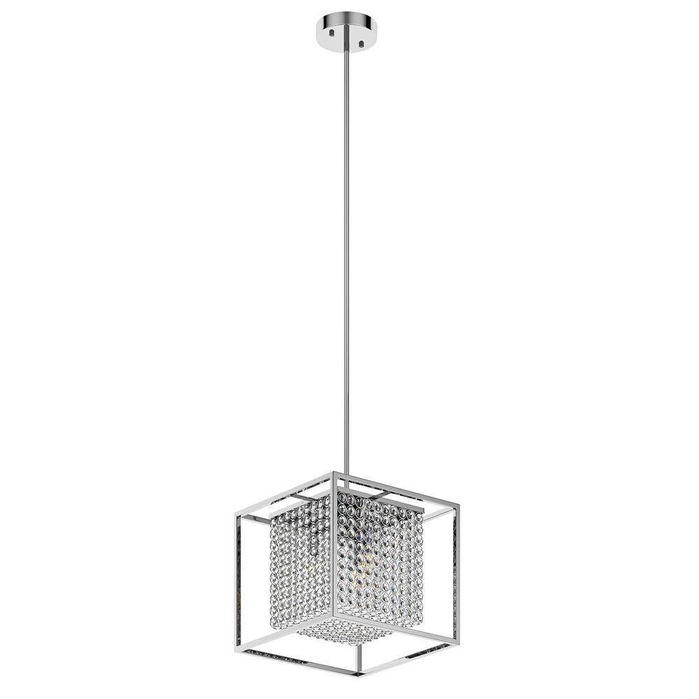 aiwen 12.2 in. 3-Light Square Chrome Modern Pendant Light Hanging Chandelier with Crystal Shades