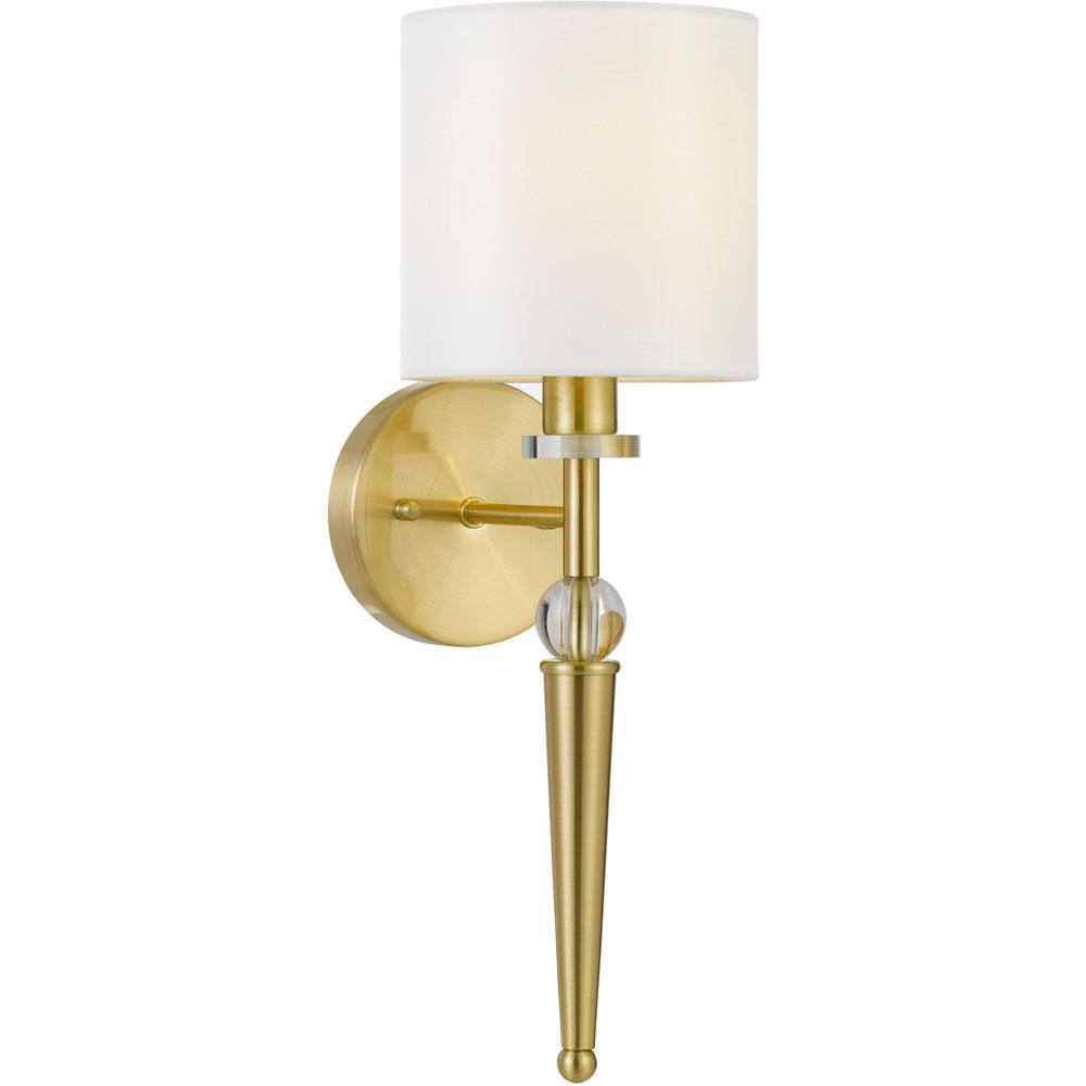 AF Lighting Merritt 1-Light Wall Sconce with Crystal Accents and Round Lampshade for Hardwire Installation Only, Satin Brass
