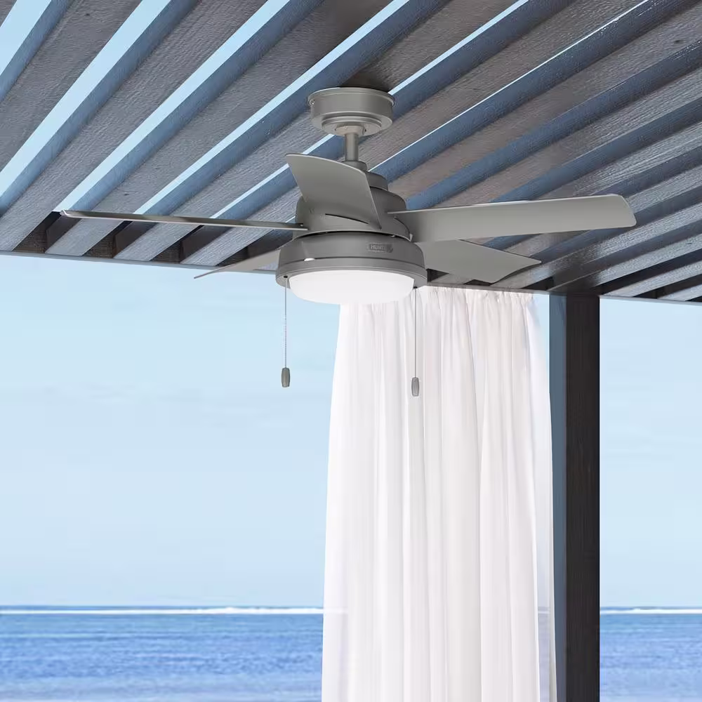 Hunter Seawall 44 in. Outdoor Matte Silver Ceiling Fan with Light Kit Included