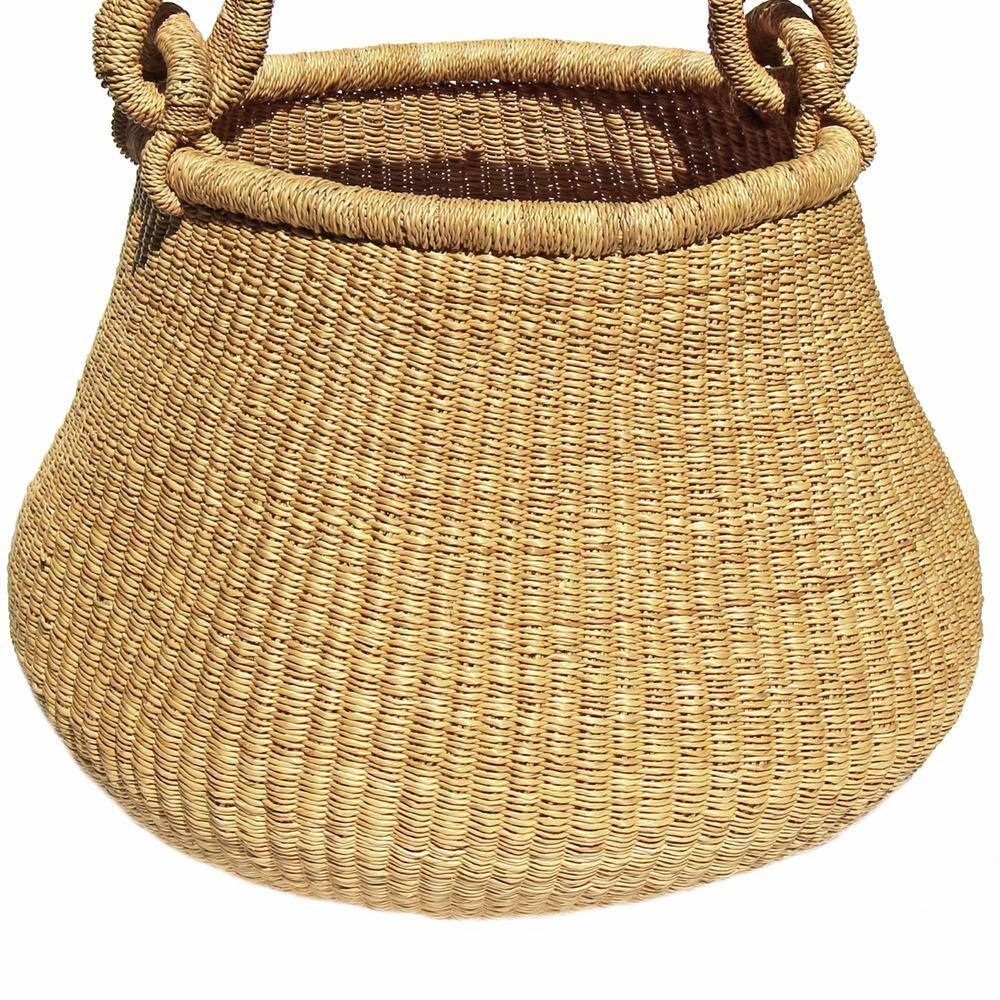 None Natural with Leather Handle Bolga Pot Elephant Grass Basket