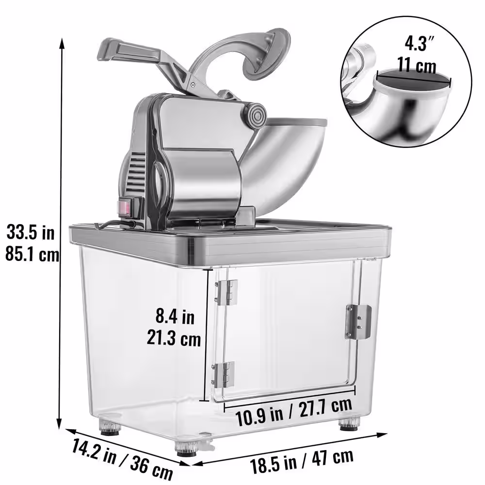 VEVOR 1150 oz. Commercial Ice Crusher 440 LBS/H 300W Silver Snow Cone Machine Stainless Steel Shaved Ice Machine, 110V