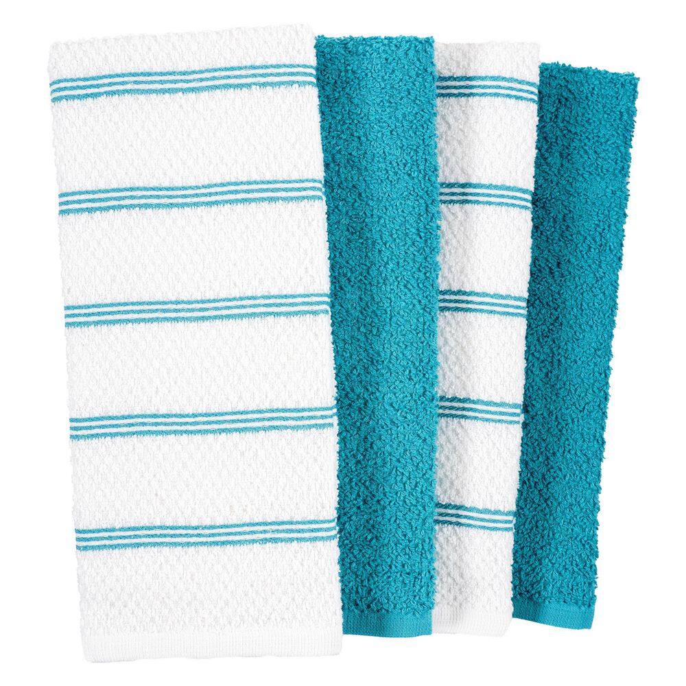 None Piedmont Terry Kitchen Towels, Teal, 100% Cotton, 16 x 26 in. Absorbent Terry Dish Towels, Set of 8