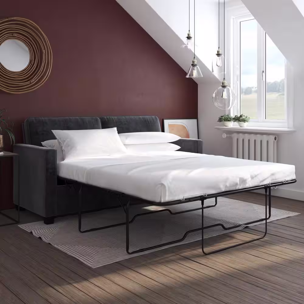 DHP Celeste 70 in. Gray Velvet 2-Seat Full Size Sleeper Sofa