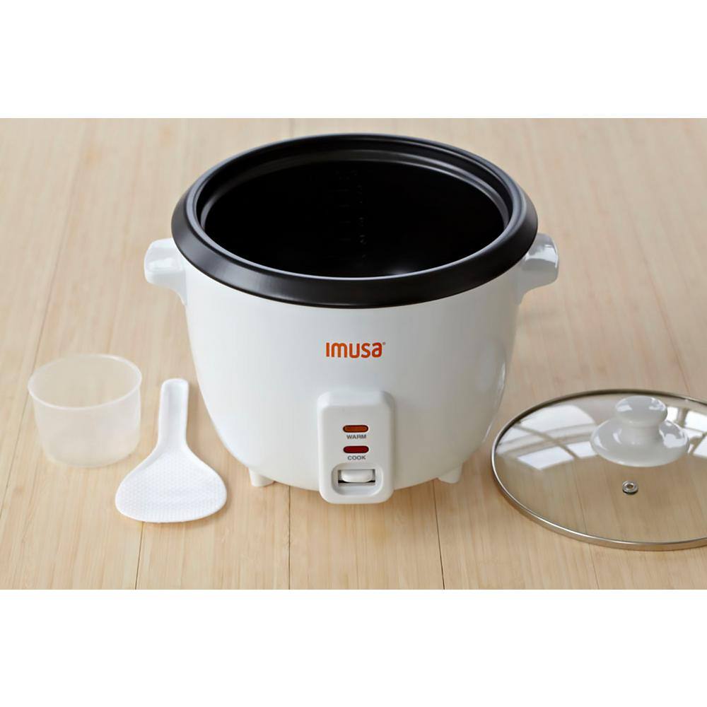 IMUSA 8-Cup Non-Stick White Rice Cooker with Non-Stick Cooking Pot