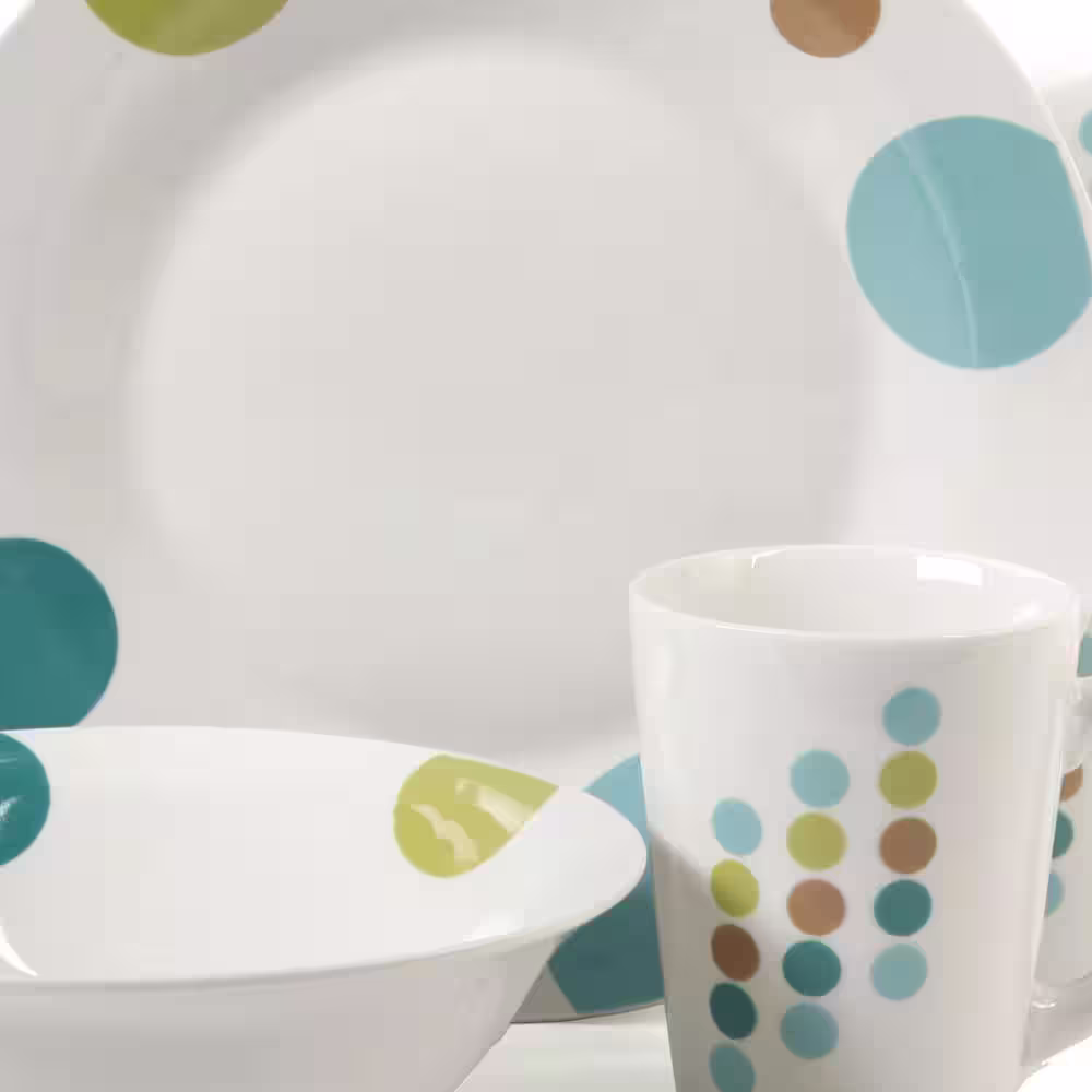 GIBSON HOME Retro Specks 12-Piece Casual White Earthenware Dinnerware Set (Service for 4)