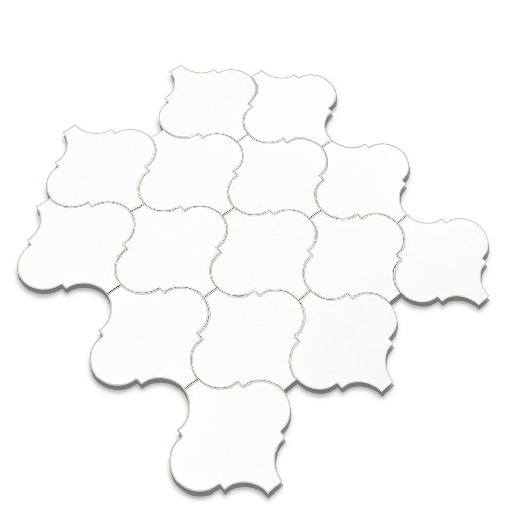 AVANT DECOR Zurich White Arabesque 5 in. x 5 in. 3.3 mm Stone Peel and Stick Backsplash Tile Sample Cut Tile (.17 sq. ft./Sample)