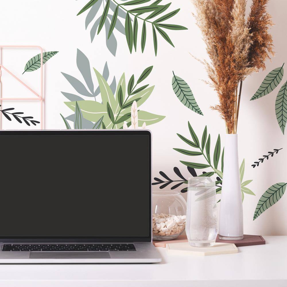 RoomMates Green and Pink Tropical Leaves Wall Decals