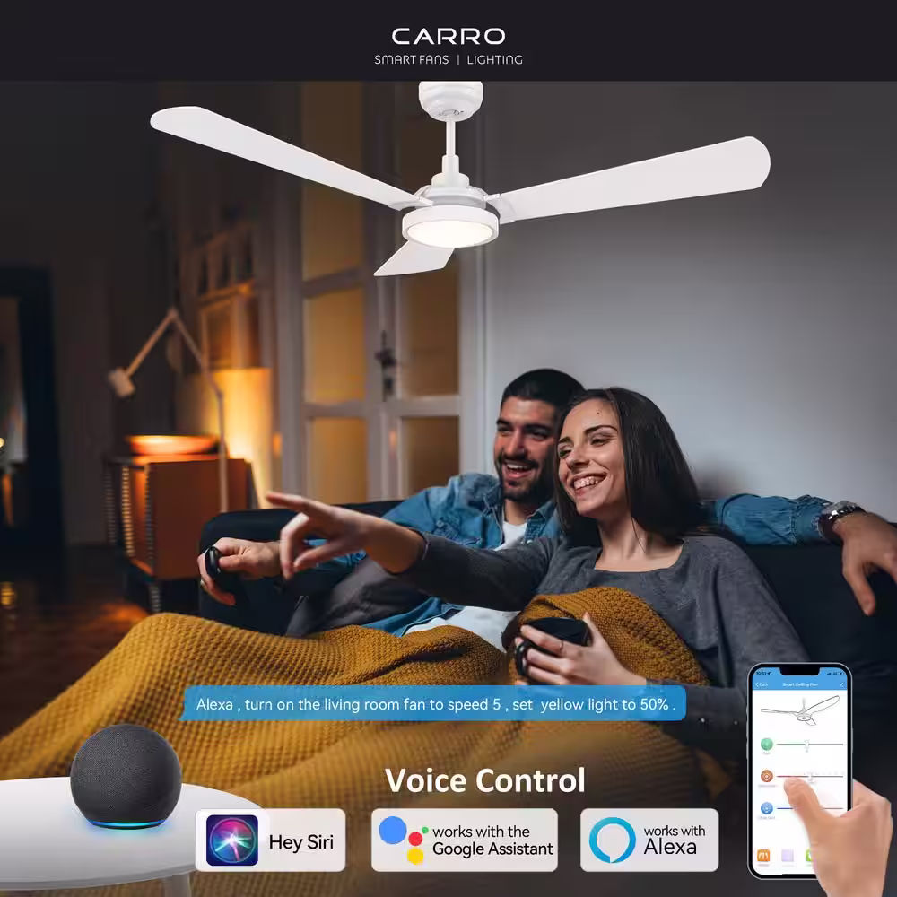 CARRO Veter 56 in. Dimmable LED Indoor/Outdoor White Smart Ceiling Fan with Light and Remote, Works with Alexa/Google Home